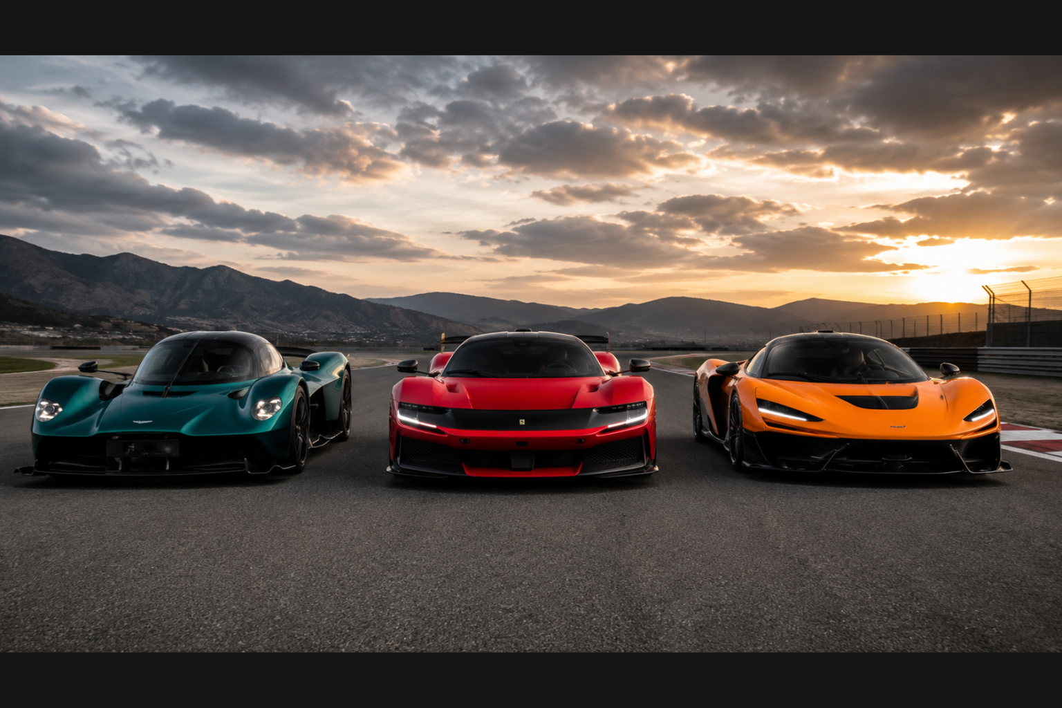 Aston Martin Valkyrie, Ferrari F80, and McLaren W1.