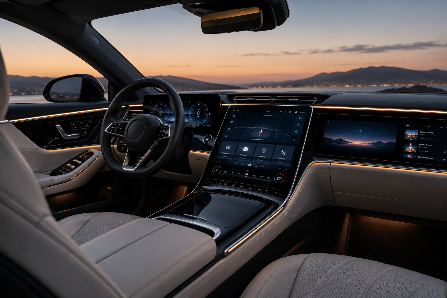 interior concept of a modern car with multiple screens